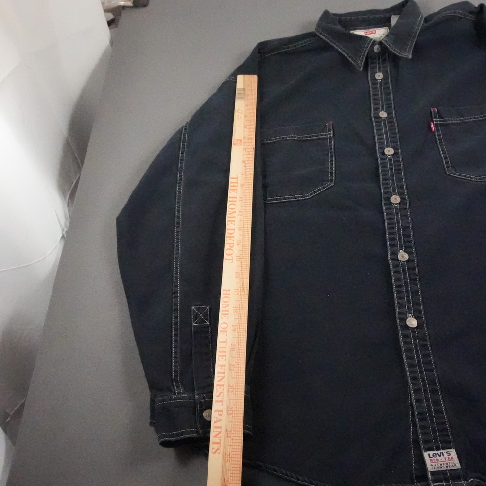 Vintage Levi's Red Tab Chambray Stitched Long Sleeve Men's Dark Denim Shirt XL - Picture 12 of 16
